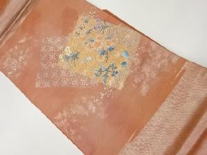 リサイクル　色紙に秋草・花菱・鳥模様織出し名古屋帯